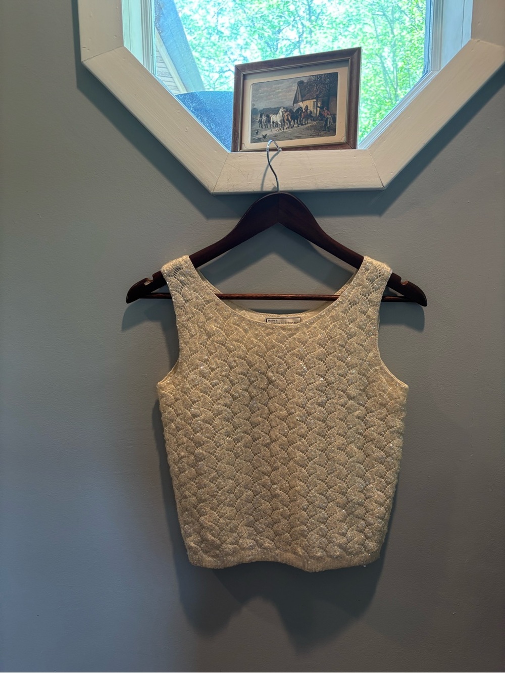 Vintage Macy’s- Womens Sleeveless Textured Knit Tank Top - Cream - Picture 1 of 4